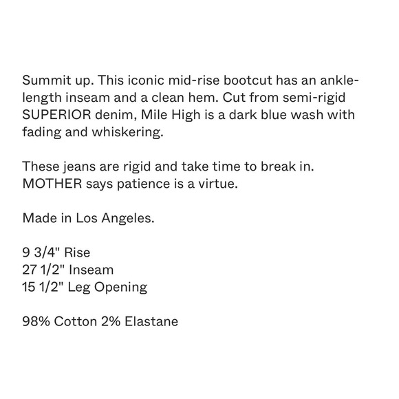 MOTHER SUPERIOR Insider Ankle Jeans Mile High Womens Size 26 Mid Rise Bootcut - Picture 14 of 14